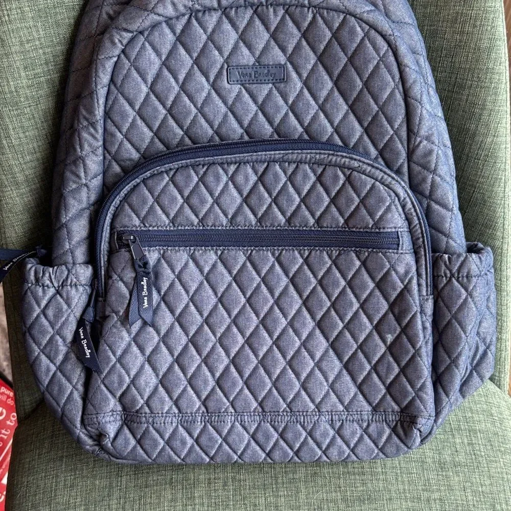 Vera Bradley Essential Quilted Blue Backpack neutral floral travel school NWOT